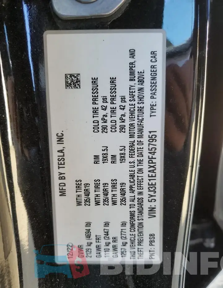 5YJ3E1EAXPF457951 Photo# 12
