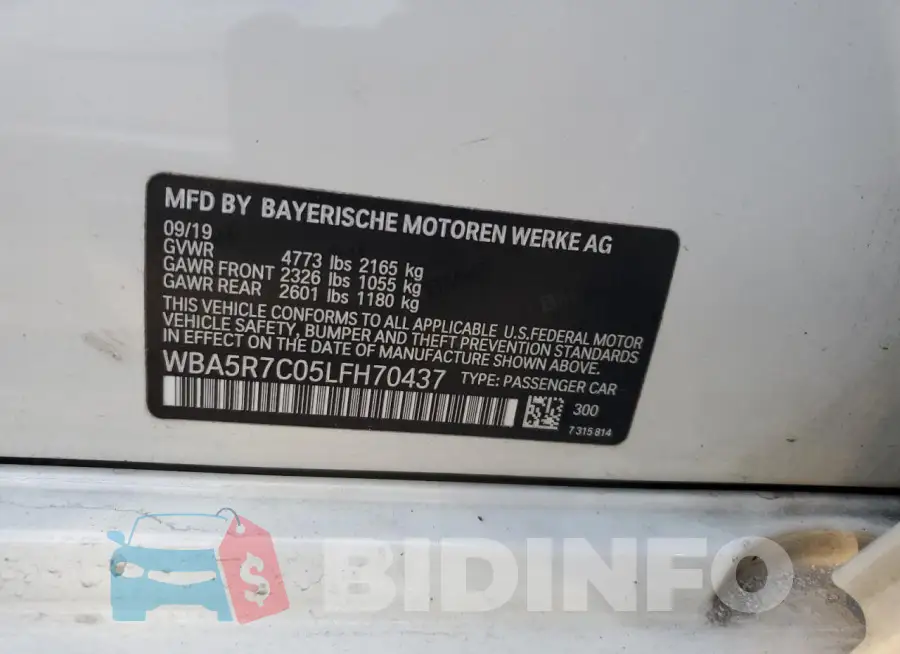 WBA5R7C05LFH70437 Photo# 13