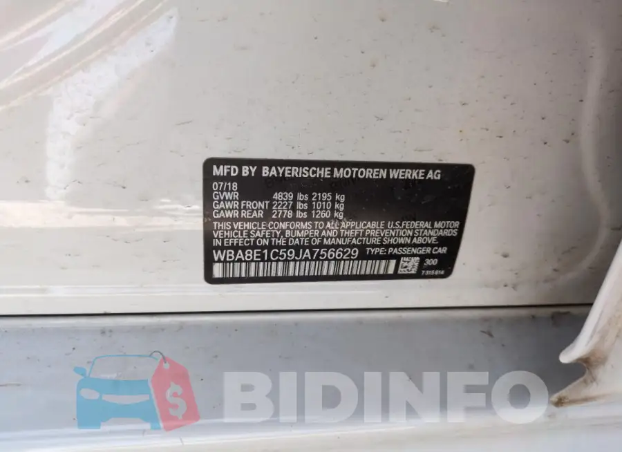 WBA8E1C59JA756629 Photo# 12