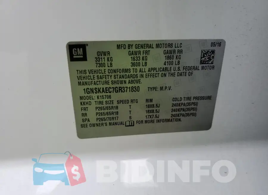 1GNSKAEC7GR371830 Photo# 13
