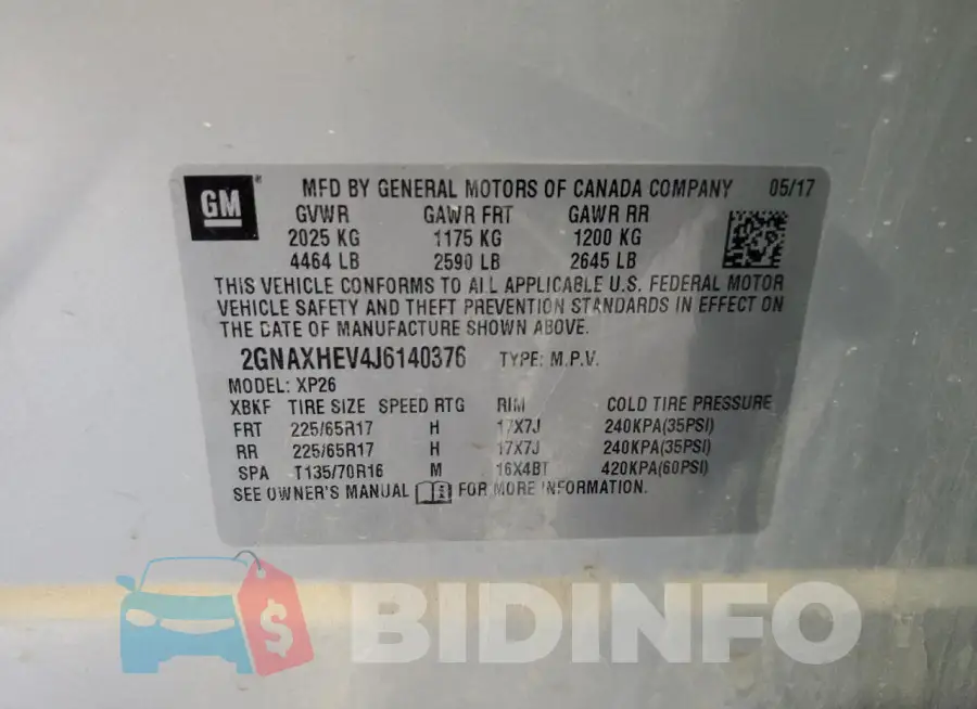 2GNAXHEV4J6140376 Photo# 13