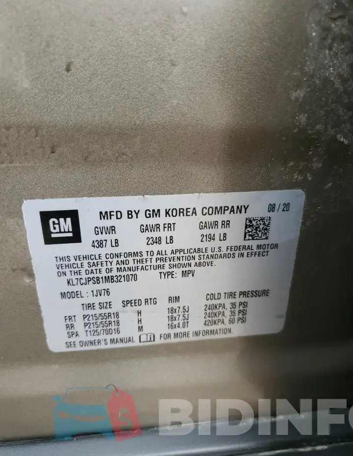 KL7CJPSB1MB321070 Photo# 13