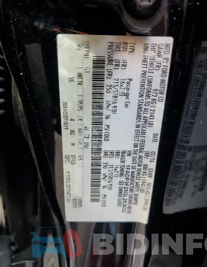 1FADP3F25GL283632 Photo# 12