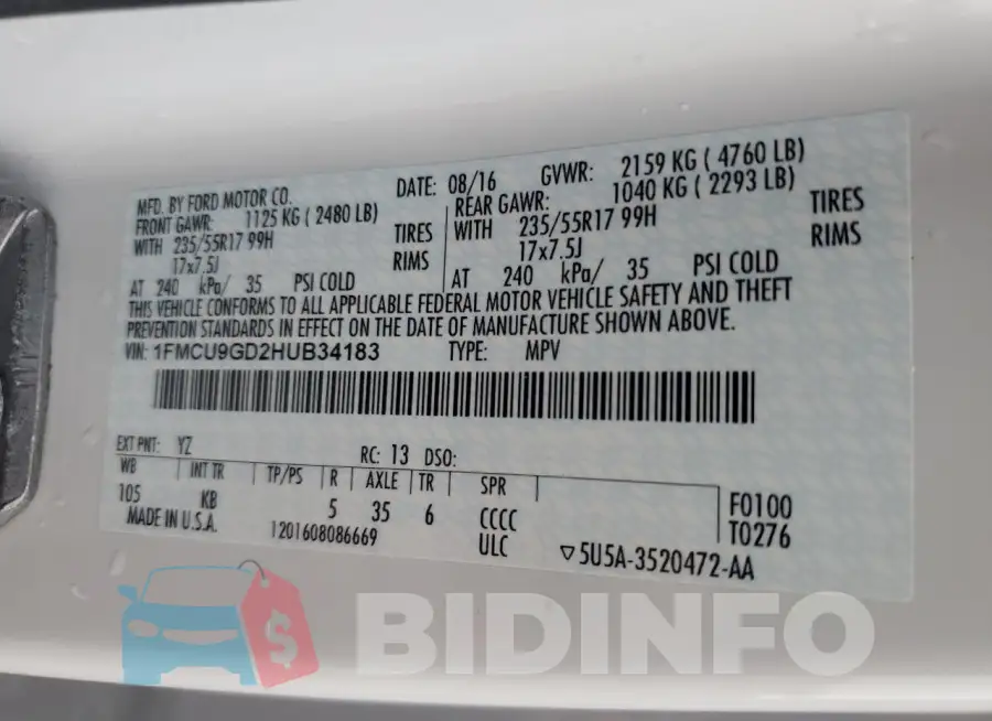 1FMCU9GD2HUB34183 Photo# 13