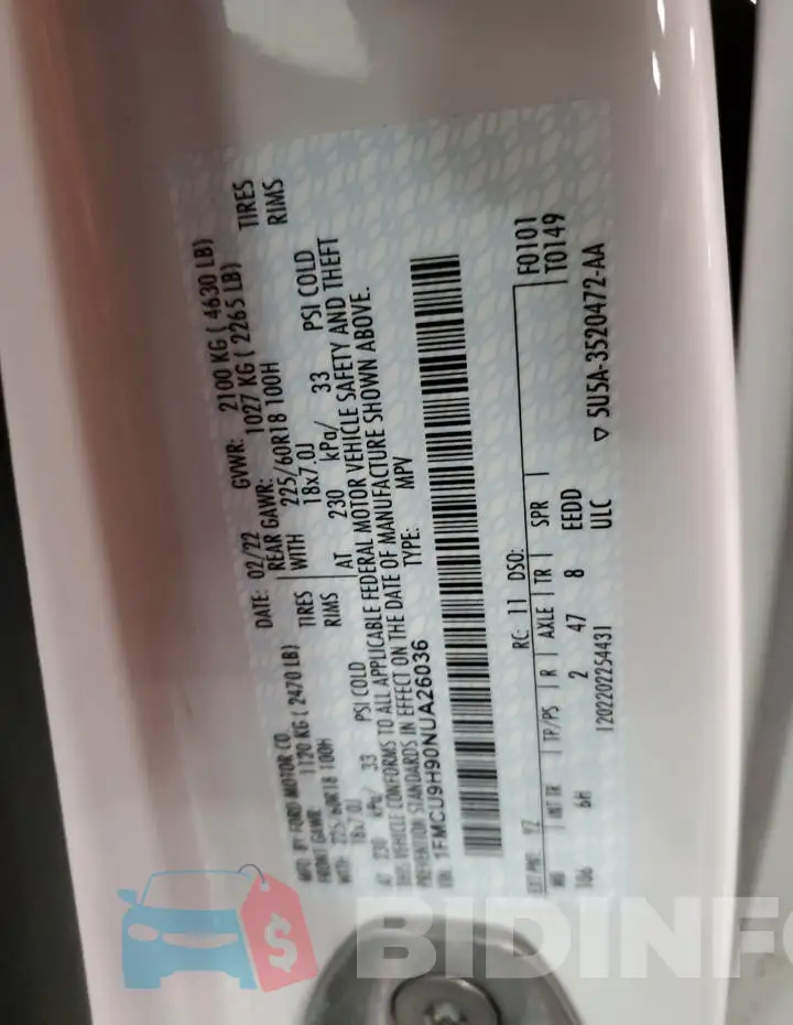 1FMCU9H90NUA26036 Photo# 13