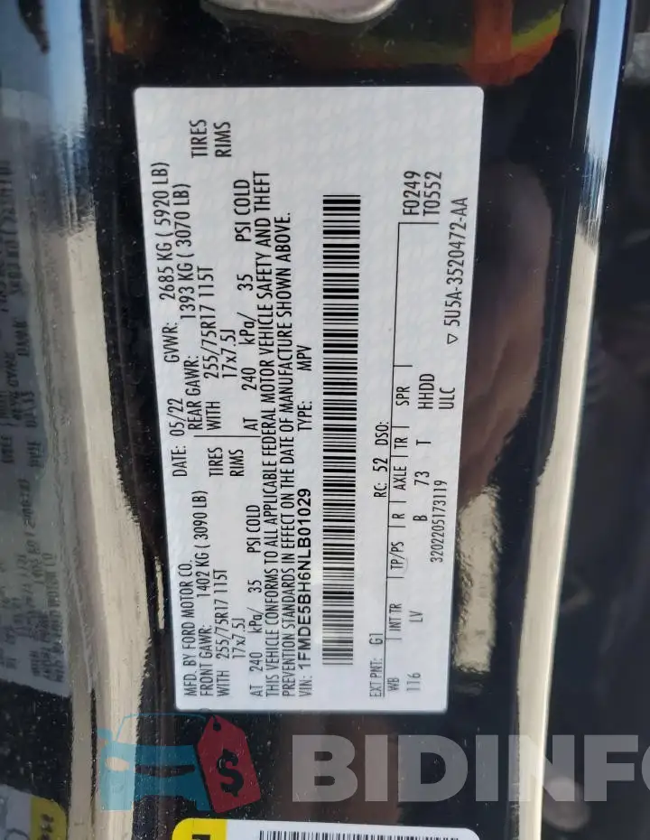 1FMDE5BH6NLB01029 Photo# 14