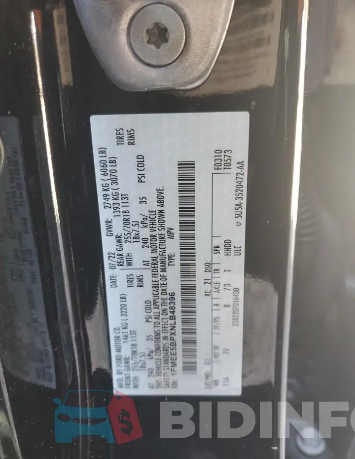 1FMEE5BPXNLB48396 Photo# 13