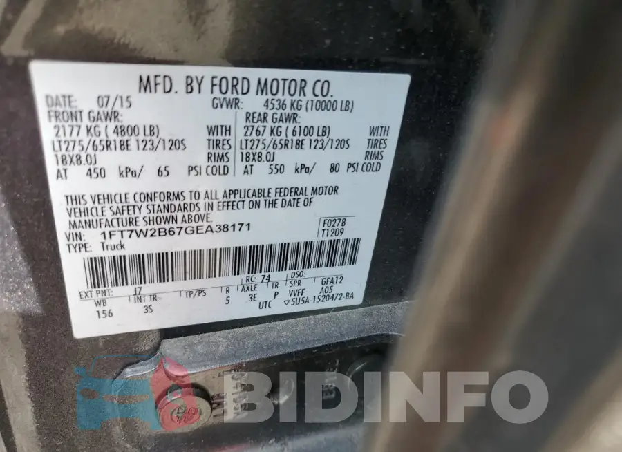 1FT7W2B67GEA38171 Photo# 12