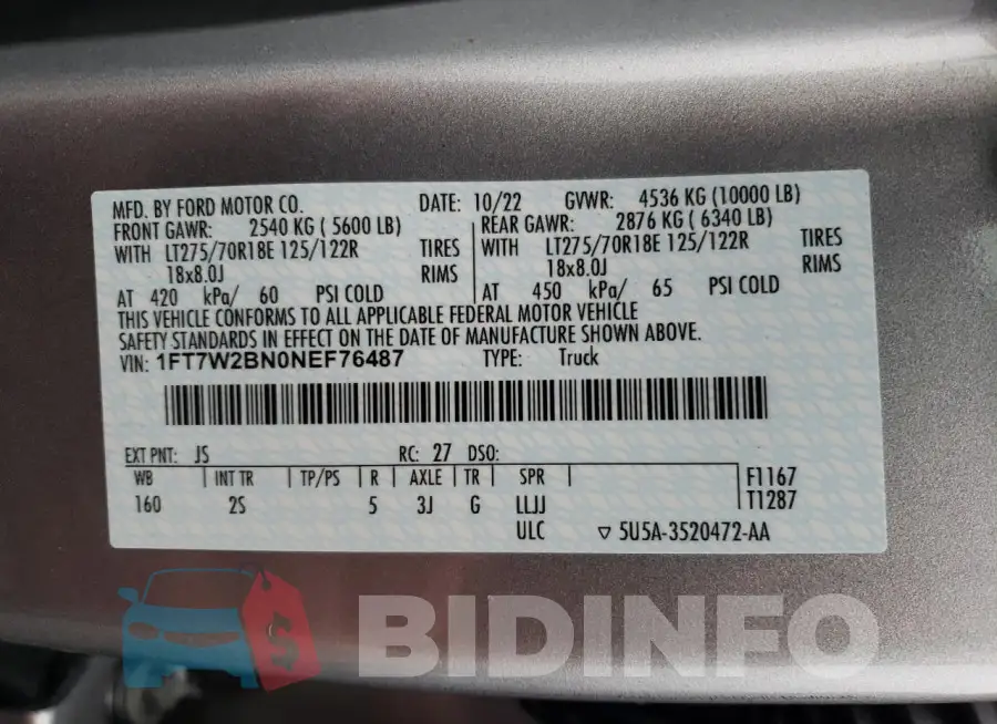 1FT7W2BN0NEF76487 Photo# 12