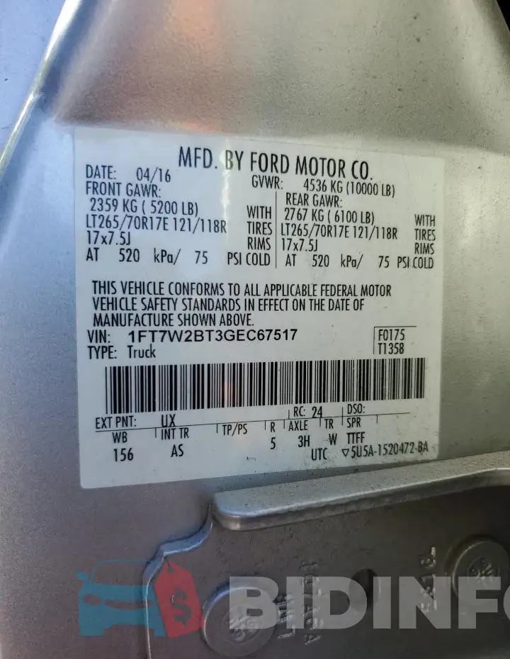 1FT7W2BT3GEC67517 Photo# 12