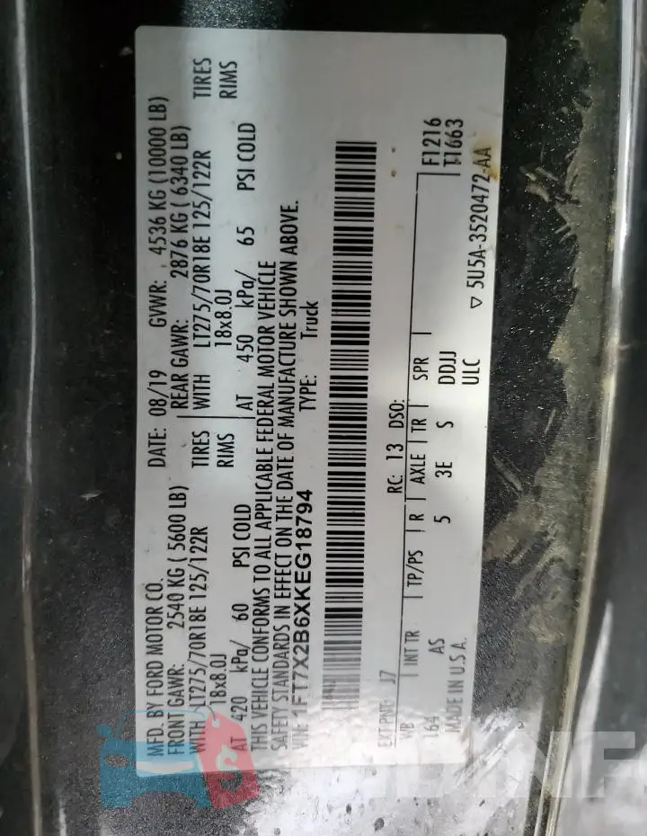 1FT7X2B6XKEG18794 Photo# 12