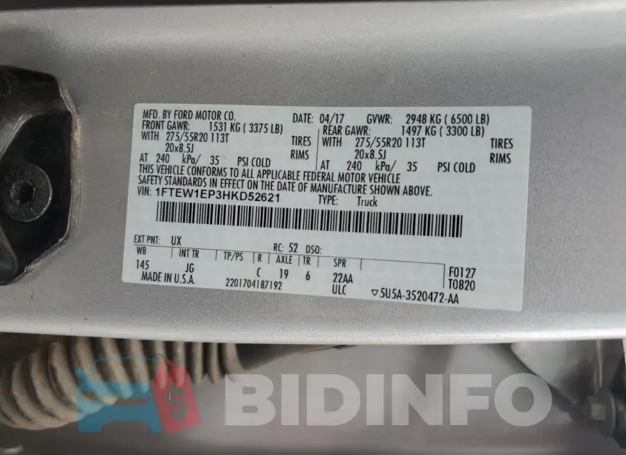 1FTEW1EP3HKD52621 Photo# 12