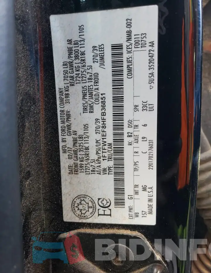1FTFW1EF8HFB36851 Photo# 12