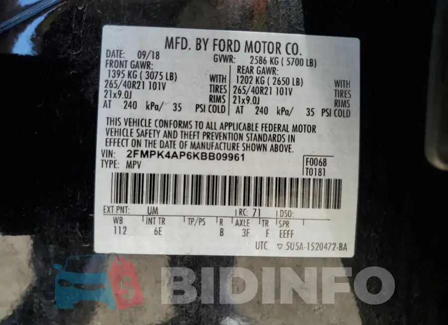 2FMPK4AP6KBB09961 Photo# 13