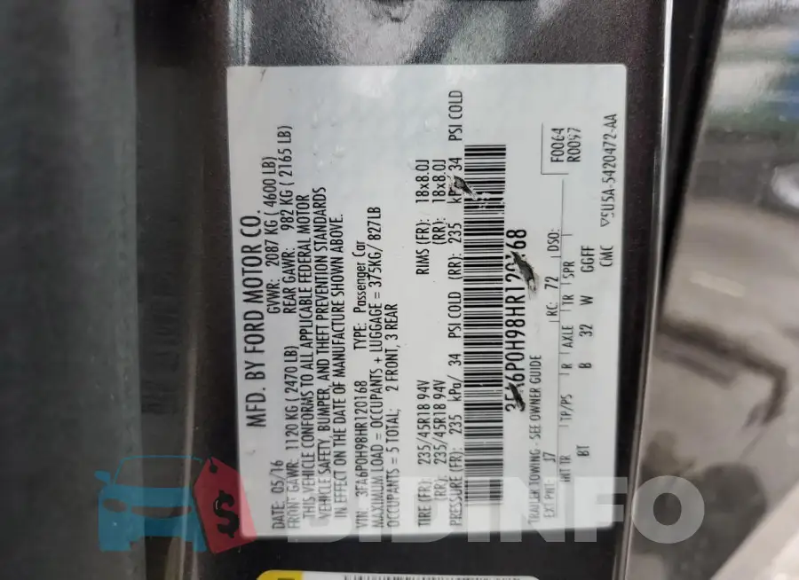 3FA6P0H98HR120168 Photo# 12