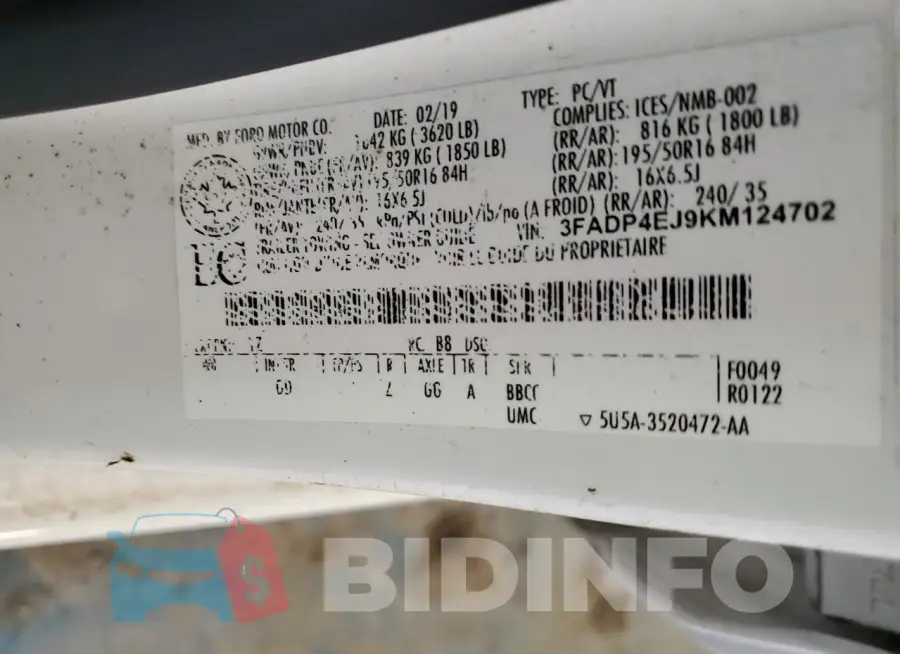 3FADP4EJ9KM124702 Photo# 12