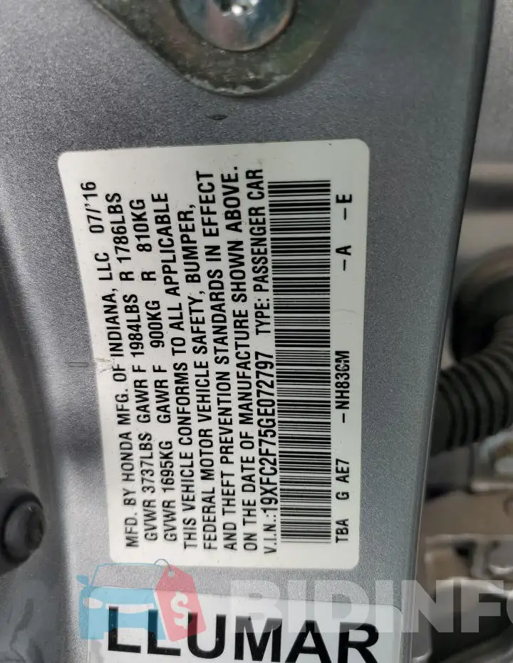 19XFC2F75GE072797 Photo# 12