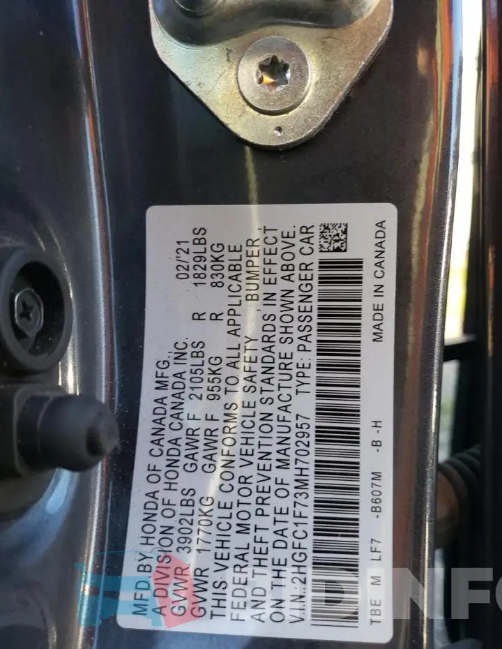 2HGFC1F73MH702957 Photo# 12
