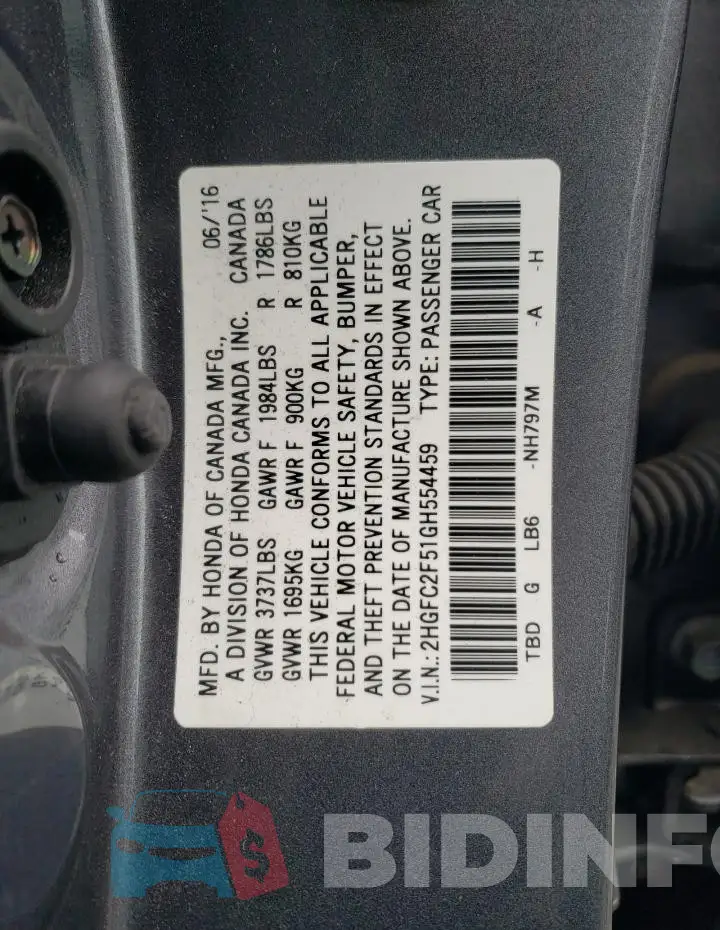 2HGFC2F51GH554459 Photo# 12