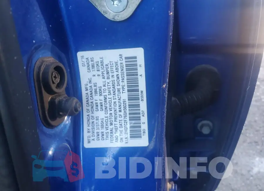 2HGFC2F76GH560291 Photo# 12