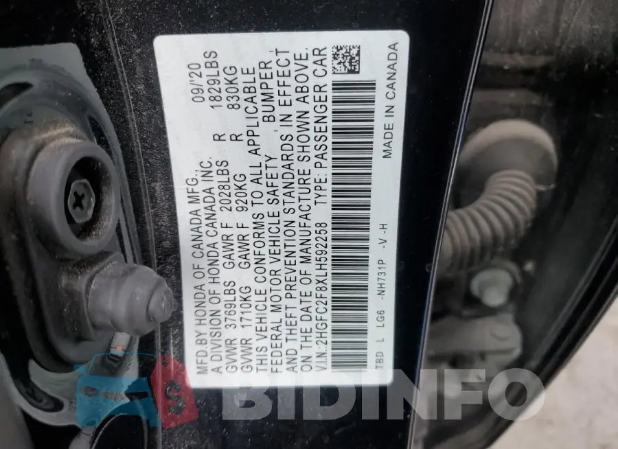 2HGFC2F8XLH592258 Photo# 12