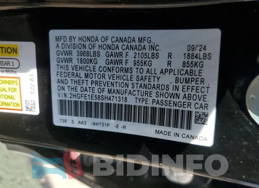 2HGFE1E58SH471318 Photo# 11