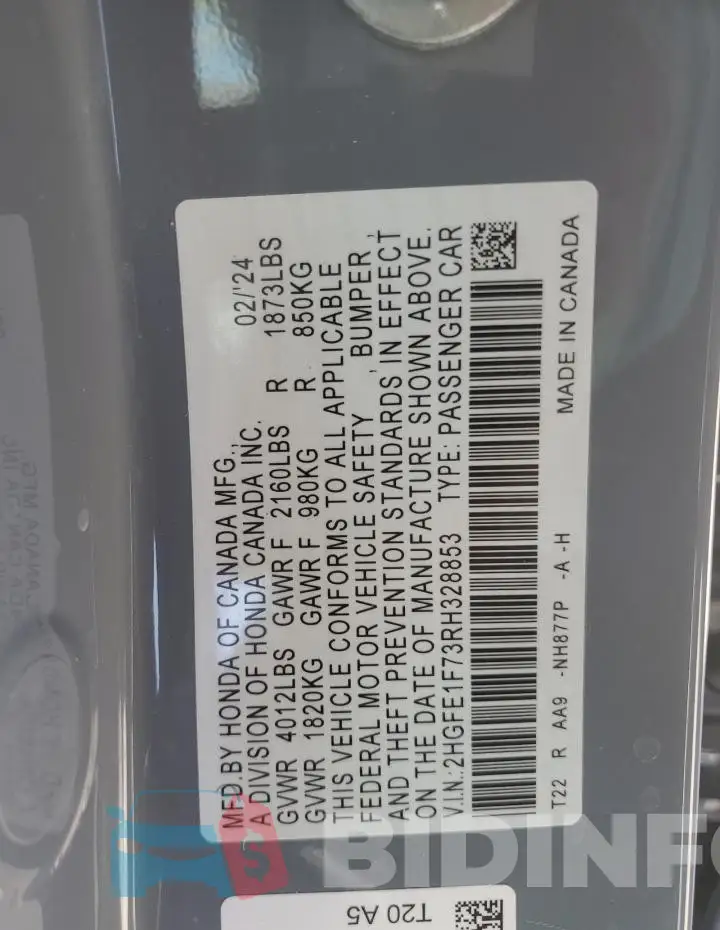 2HGFE1F73RH328853 Photo# 12