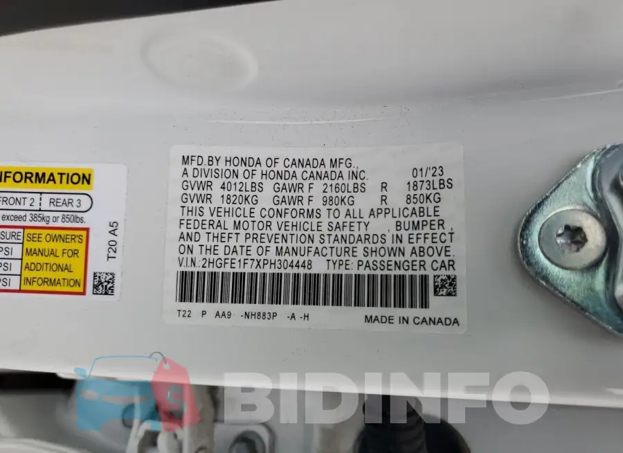 2HGFE1F7XPH304448 Photo# 12