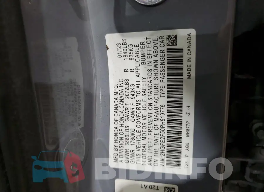 2HGFE2F50PH519776 Photo# 13