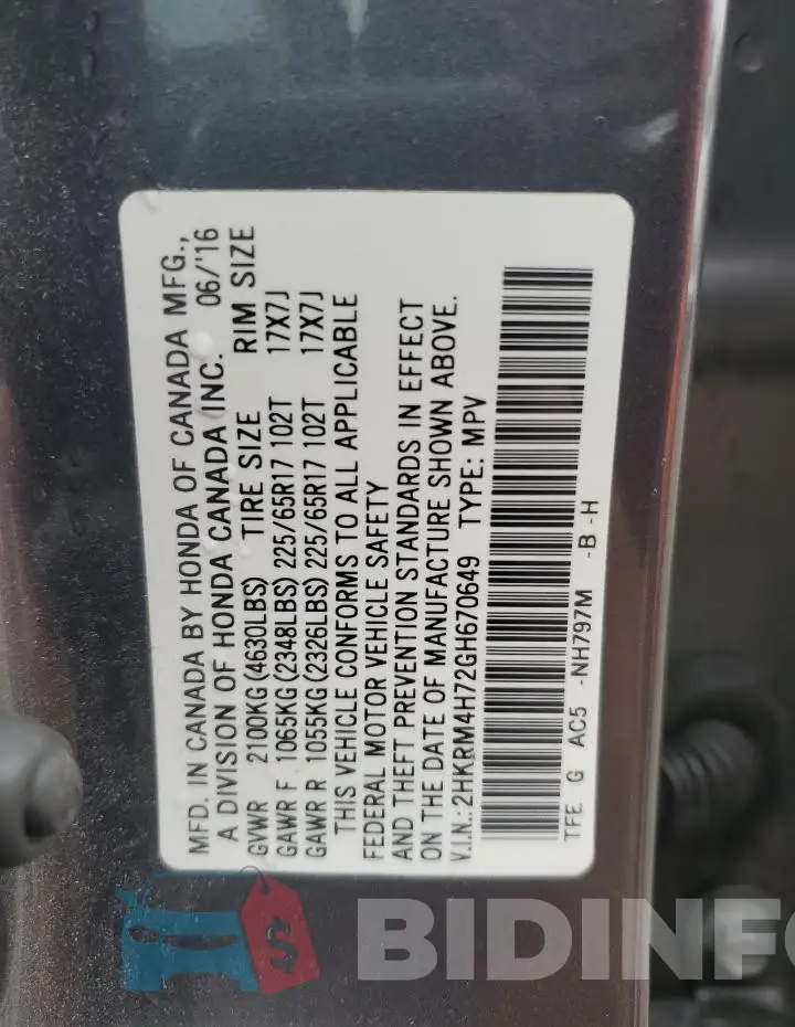 2HKRM4H72GH670649 Photo# 13