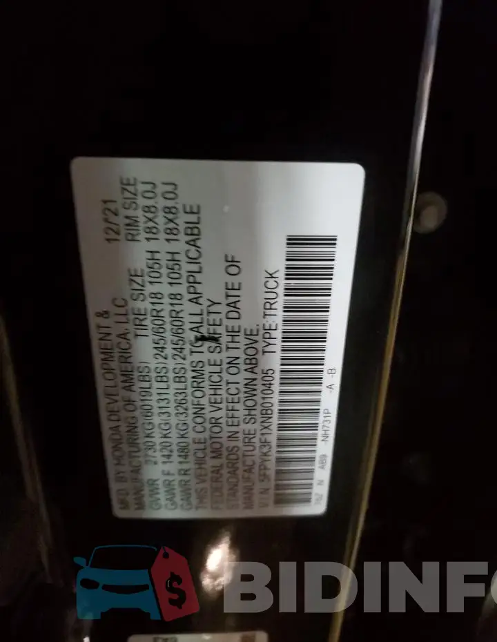 5FPYK3F1XNB010405 Photo# 12