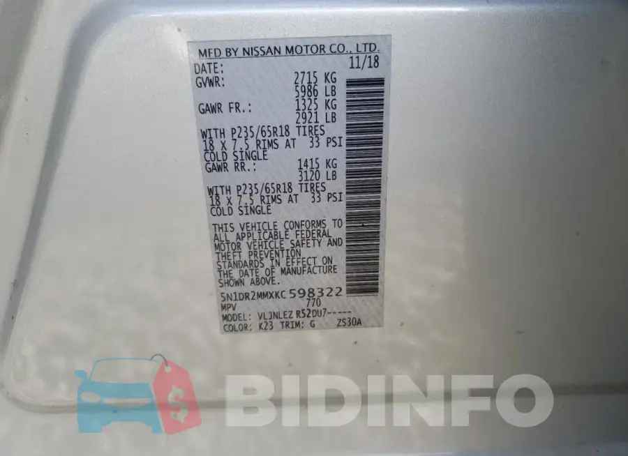 5N1DR2MMXKC598322 Photo# 13