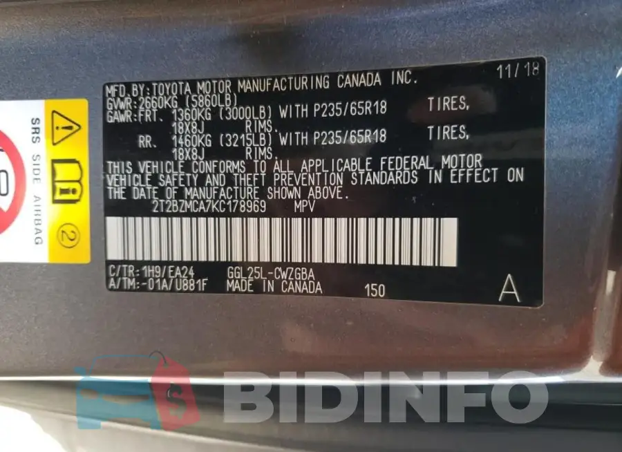 2T2BZMCA7KC178969 Photo# 14