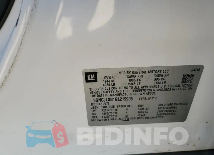 3GNCJLSB1GL219905 Photo# 13