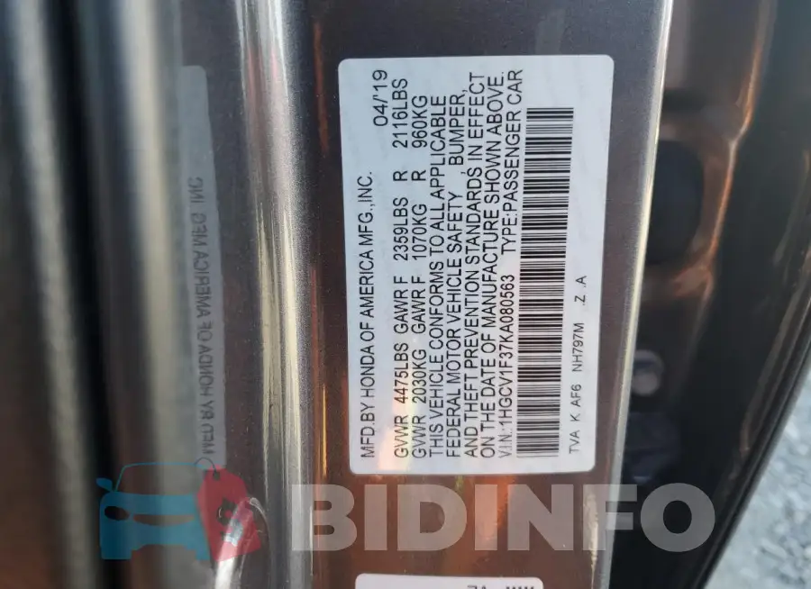 1HGCV1F37KA080563 Photo# 12