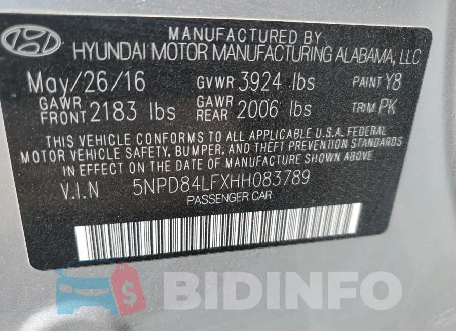 5NPD84LFXHH083789 Photo# 13