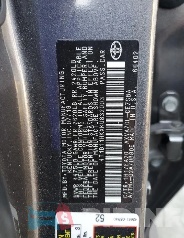 4T1B11HKXKU832003 Photo# 12