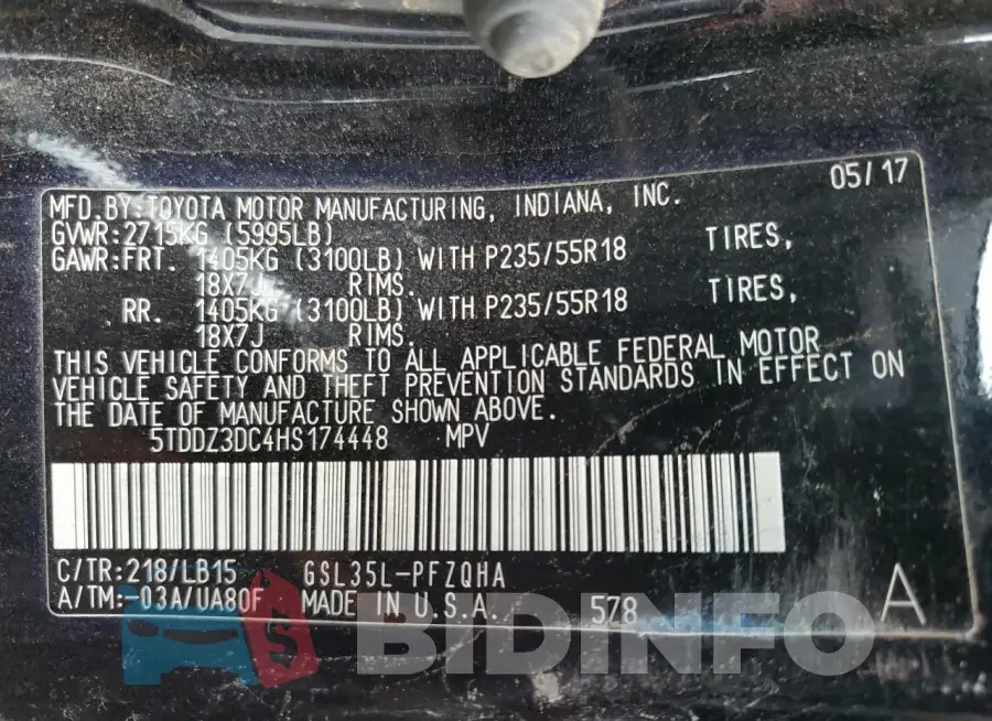 5TDDZ3DC4HS174448 Photo# 14