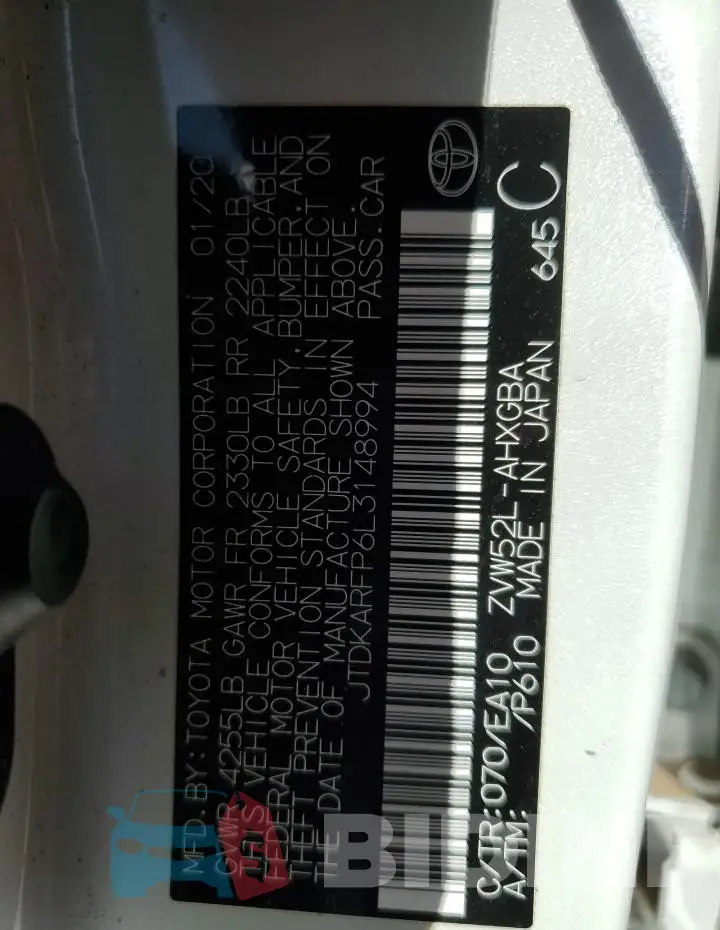JTDKARFP6L3148994 Photo# 13