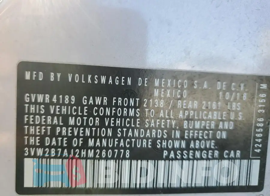 3VW2B7AJ2HM260778 Photo# 13