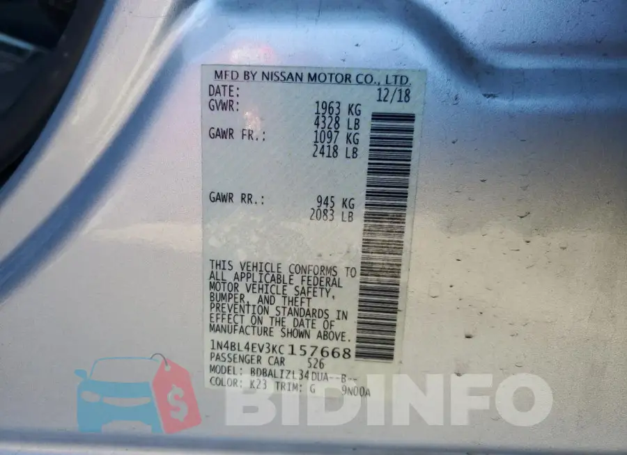 1N4BL4EV3KC157668 Photo# 12