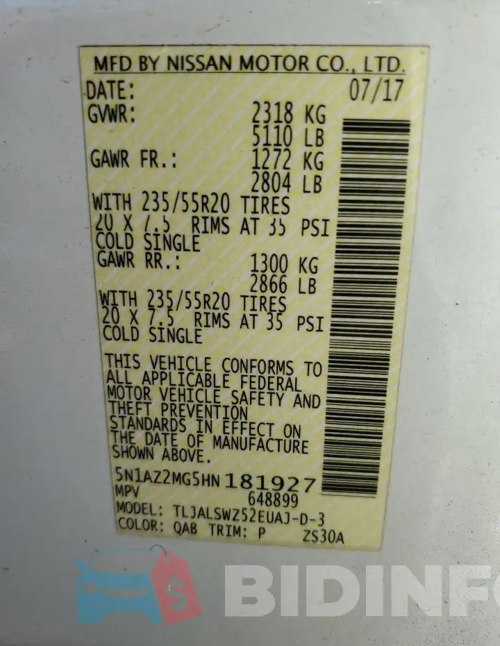 5N1AZ2MG5HN181927 Photo# 14
