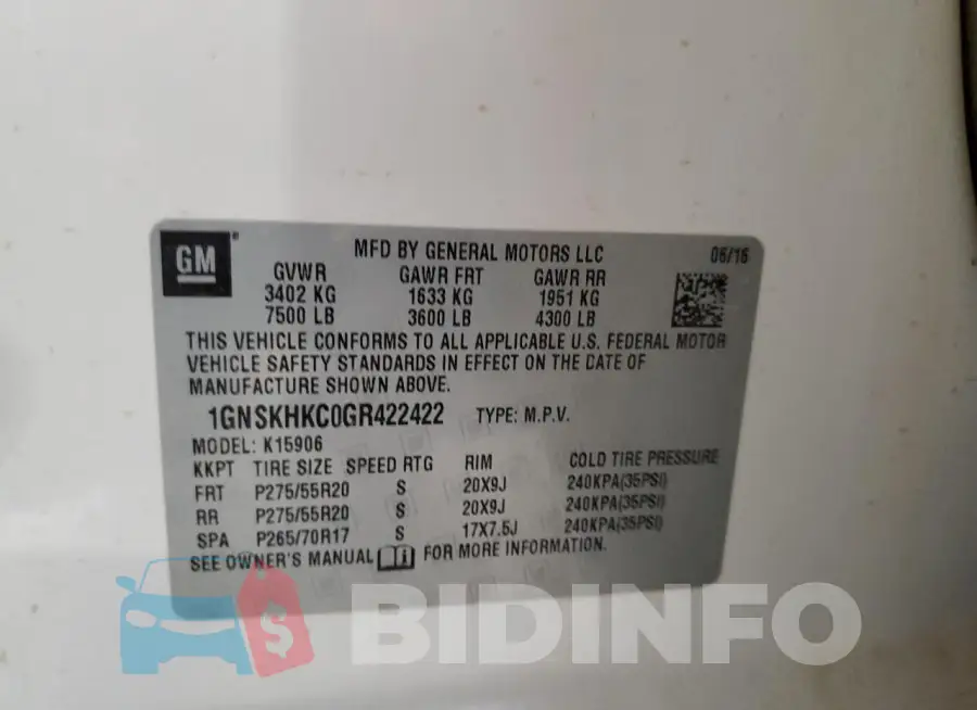 1GNSKHKC0GR422422 Photo# 13