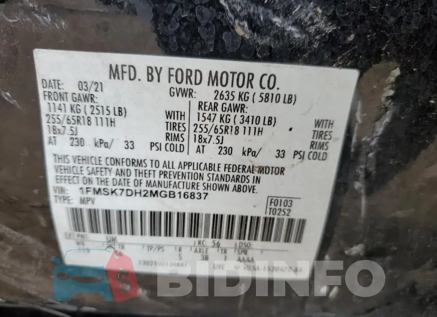 1FMSK7DH2MGB16837 Photo# 13