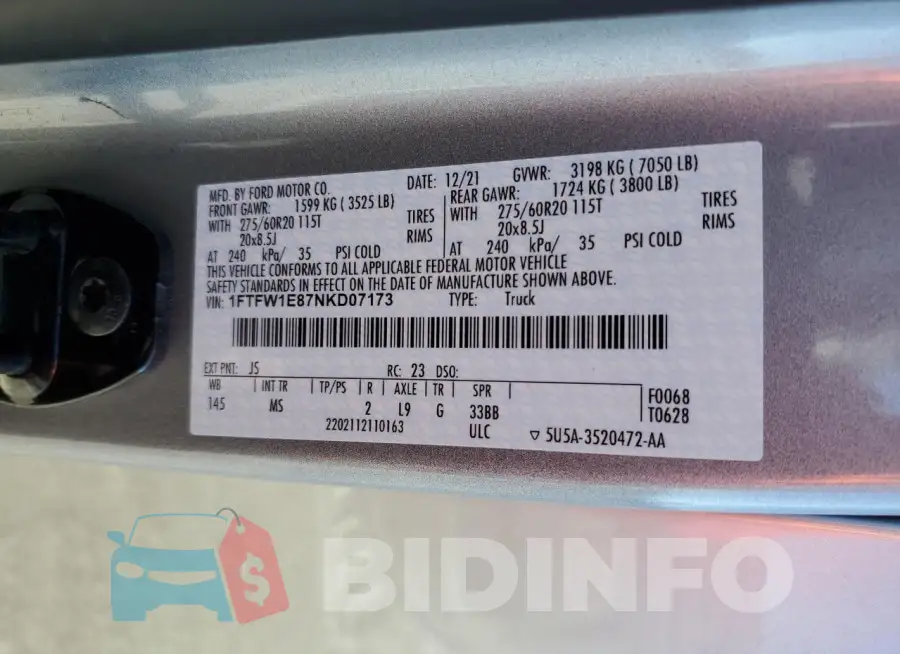 1FTFW1E87NKD07173 Photo# 13