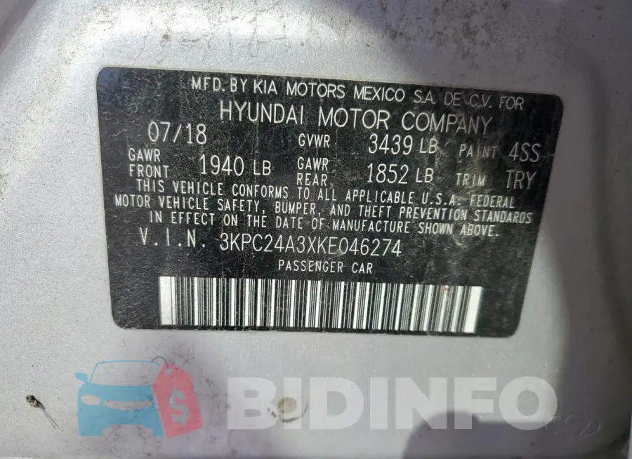 3KPC24A3XKE046274 Photo# 12