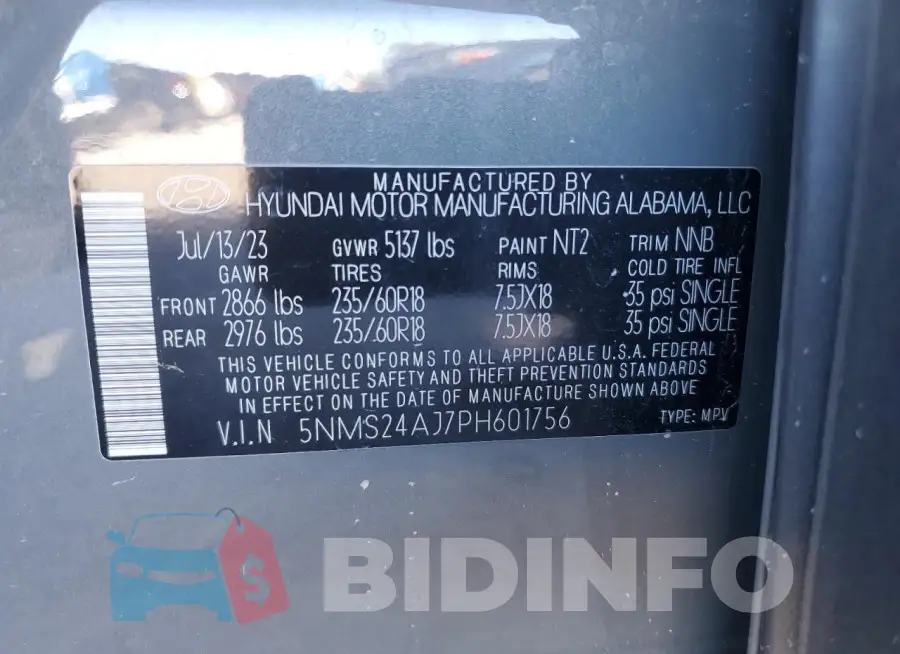 5NMS24AJ7PH601756 Photo# 13