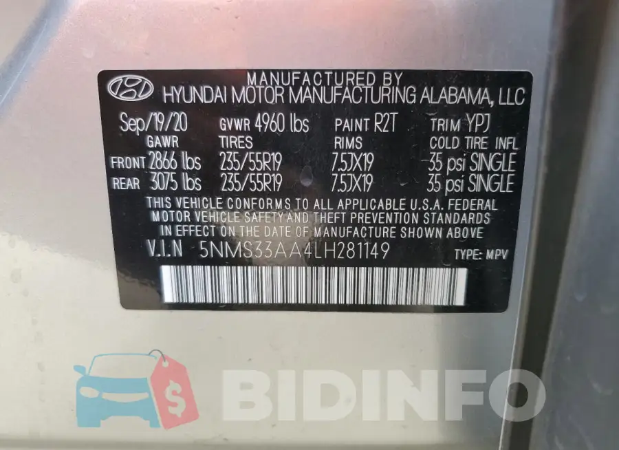 5NMS33AA4LH281149 Photo# 14