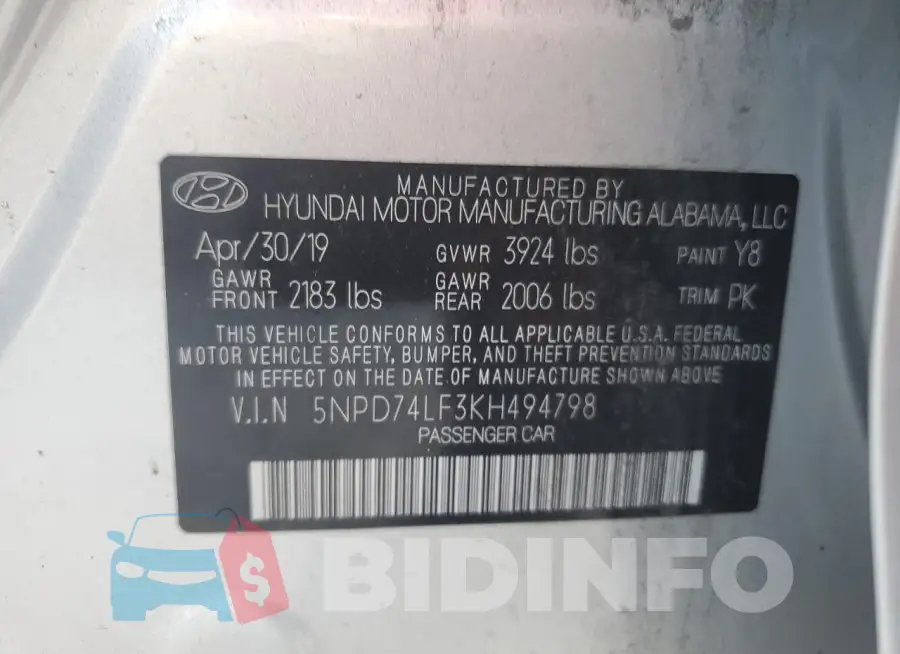 5NPD74LF3KH494798 Photo# 12
