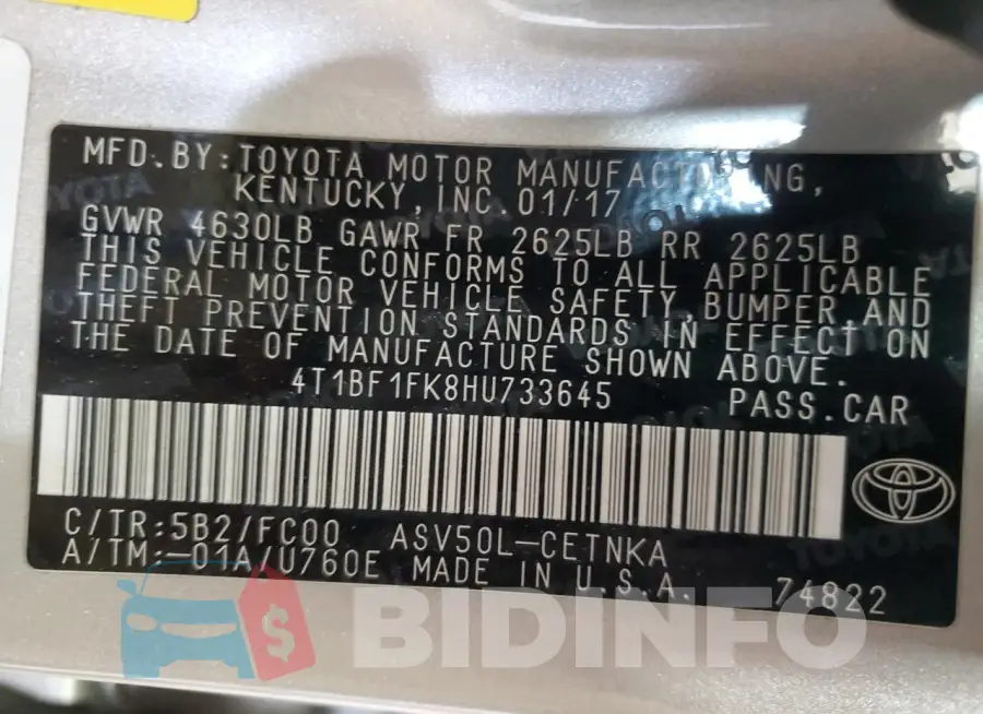 4T1BF1FK8HU733645 Photo# 12